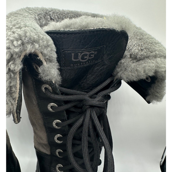 UGG Women’s Adirondack III Black Grey Winter Boot Size US 10 Vibram Lace Sherpa - Picture 2 of 4